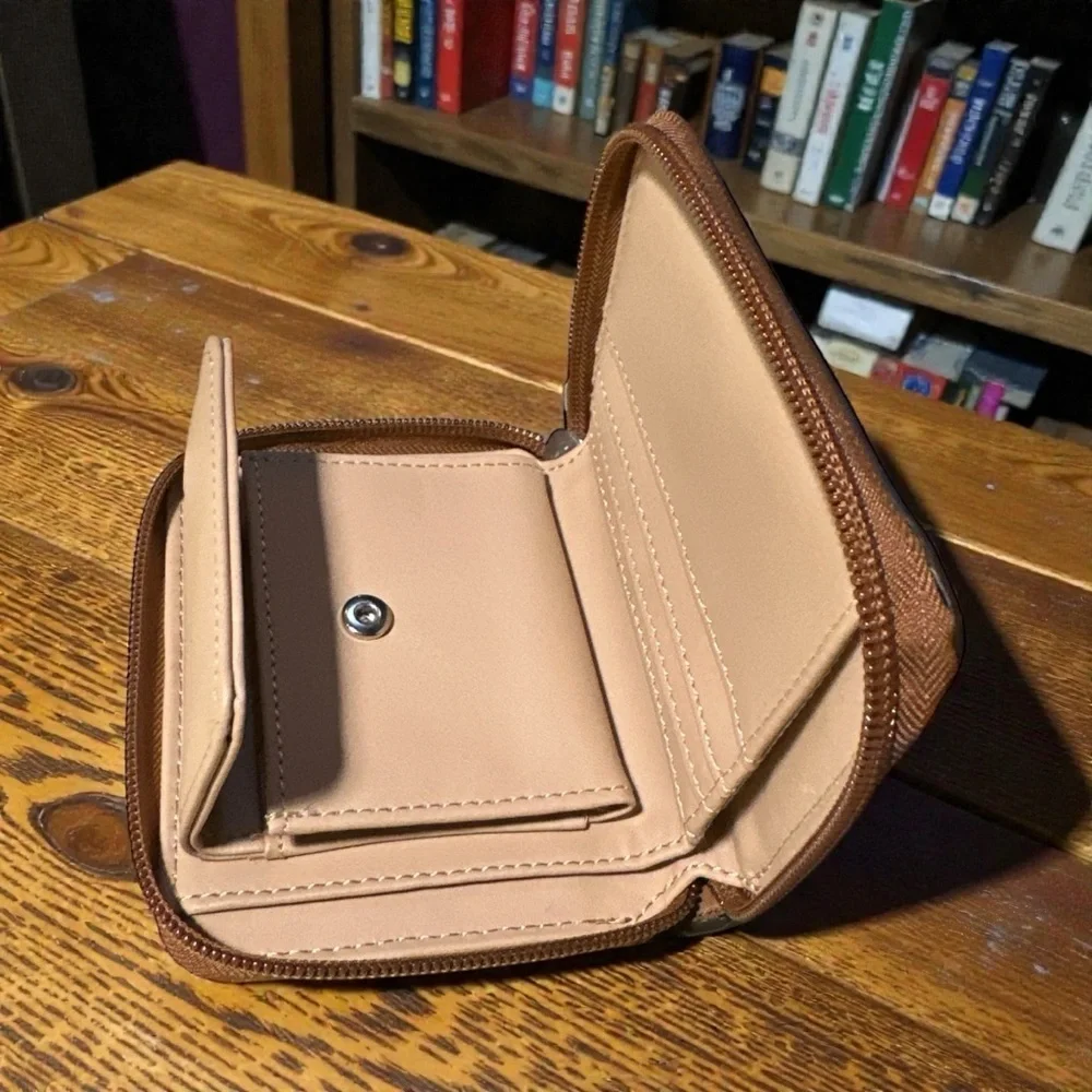 Nine West Mocha Logo Zip-Around Wallet Coin Pouch Card Holder